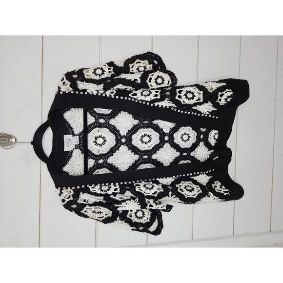 Just Be xl black & white loosely crocheted w/ white sequins open front cardigan - Picture 1 of 4